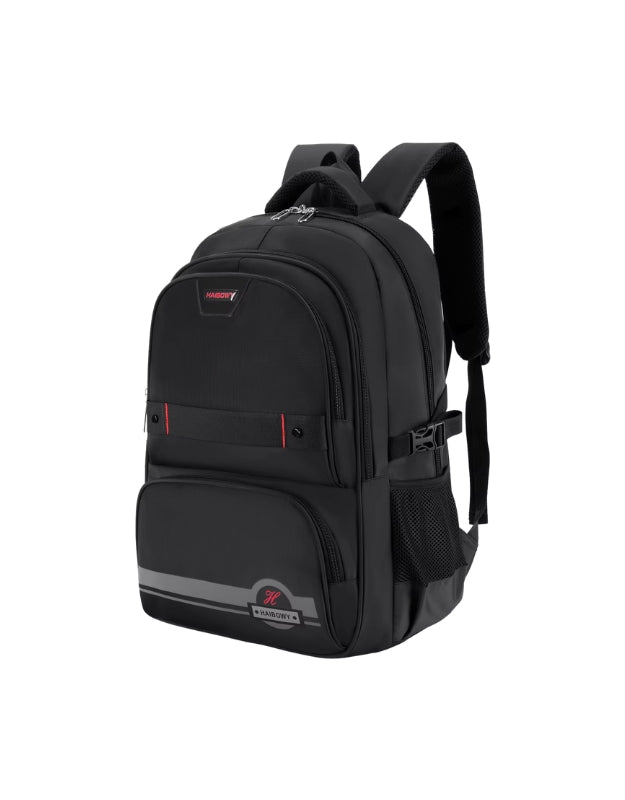 Haibowy ultra-light large capacity polyester backpack in black, front view